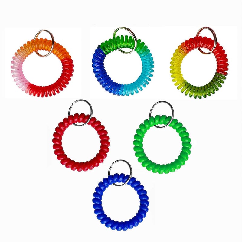 HAMIYELL Pack of 6 Colorful Spring Spiral Wrist Coil Key Chain, Wristband Key Ring, Bracelet Keychain - Image 1